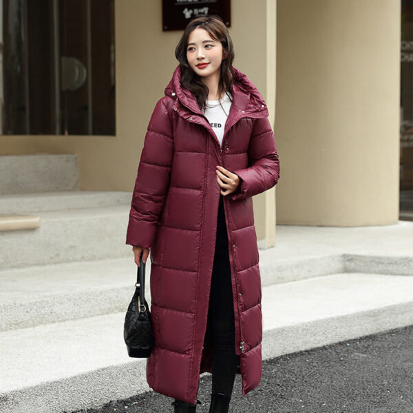 Women's Super Long Down Jacket Winter Puffer Thick Coat Black Red Hooded Zipper Keep Warm Fall Winter Casual Clothes - Image 8