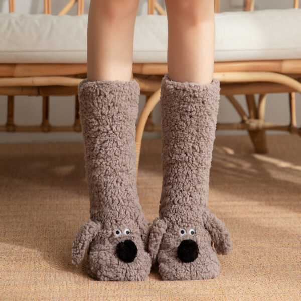 Cute Cartoon Dog Floor Socks Winter Warm Non-slip Plush Socks For Women - Image 4