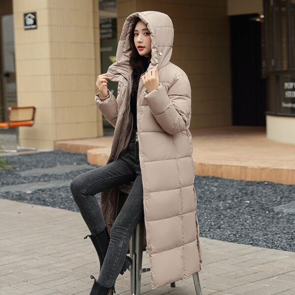 Women's Super Long Down Jacket Winter Puffer Thick Coat Black Red Hooded Zipper Keep Warm Fall Winter Casual Clothes - Image 4