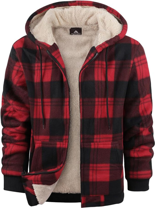 Men's Plaid Print Hooded Zip-Up Jacket Winter Thickened Cotton-padded Coat Warm Clothing - Image 8