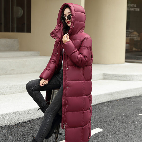 Women's Super Long Down Jacket Winter Puffer Thick Coat Black Red Hooded Zipper Keep Warm Fall Winter Casual Clothes - Image 10