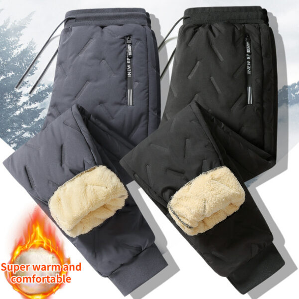 Winter Sweatwear Men Plush Thick Fleece Sweatpant Lambswool Thermal Trousers Casual Pants Waterproof Windproof Warm Cotton Pants - Image 3